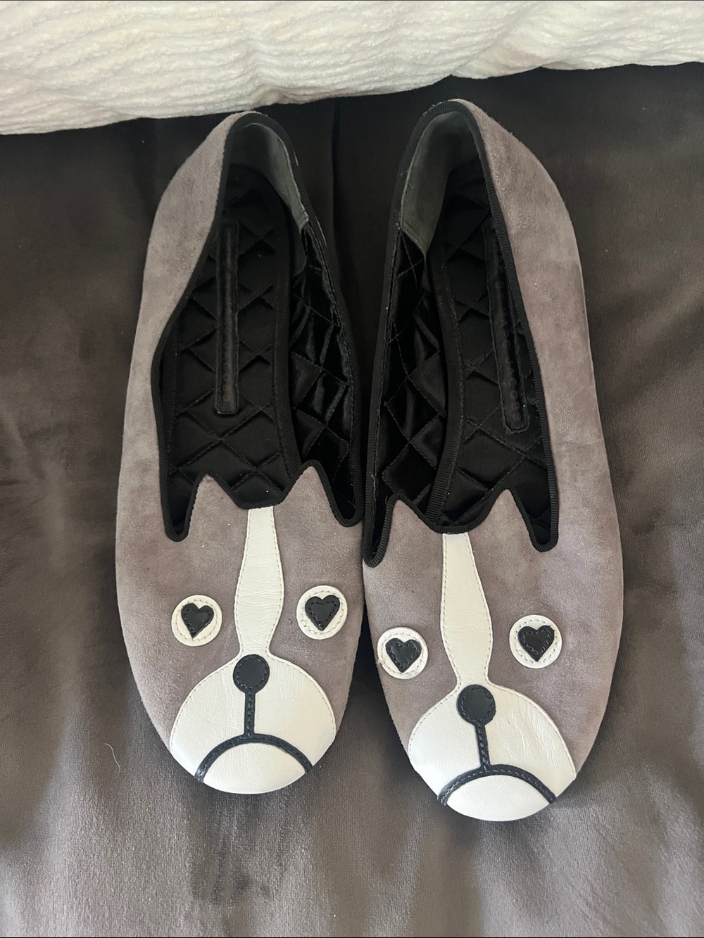 Marc by Marc Jacobs Gray Suede Dog-Face Slip-On Loafers